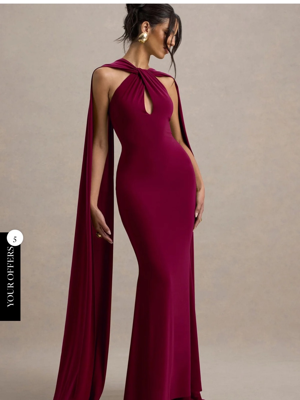 RHODA Burgundy Twist Halter-Neck Cape Maxi Dress - Club L London